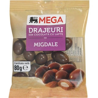 MEGA | Drajeuri din ciocolata cu lapte cu migdale 80g