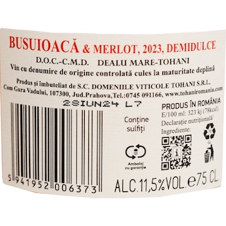 Tohani | Mosia de la Tohani | Vin rose demidulce Busuioaca & Merlot 0.75L