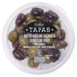 Mix de masline Kalamata si masline verzi marinate cu usturoi, lamaie si busuioc 150g