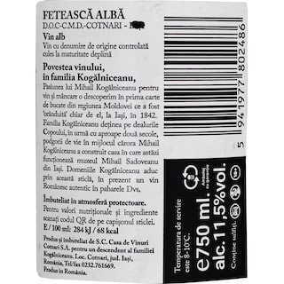 Domeniile Kogalniceanu | Vin alb Feteasca Alba 0.75L