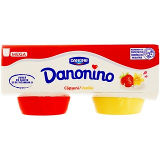 Danonino | Branzica de vaci cu vanilie si piure de capsuni 2 bucati 2x90g
