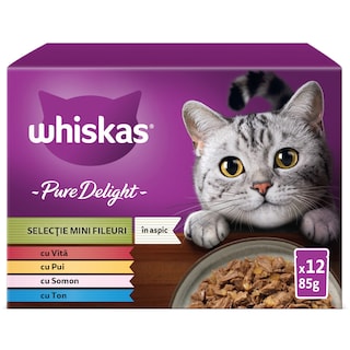 Whiskas | Hrana umeda pentru pisici Selectie mini fileuri in aspic 12x85g