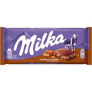 Milka | Ciocolata cu lapte, cu arahide si caramel 90g