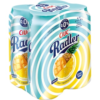 Ciuc Radler | Bere fara alcool cu suc de lamaie, mango, ananas 4x500ml