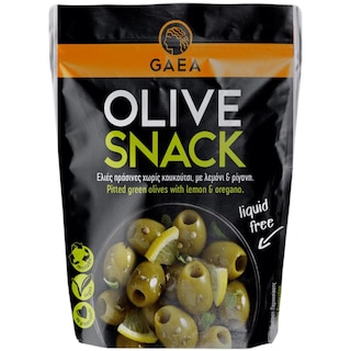 Gaea | Snack cu masline verzi, fara samburi, cu lamaie si oregano 65g