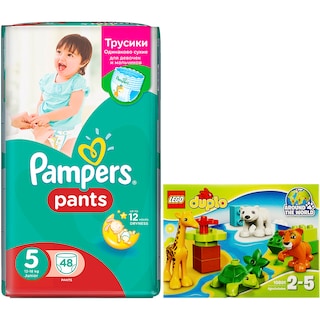 Pampers | Scutece pants 5junior jp 48buc + Lego duplo  animalele lumii