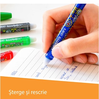 Bic | Roller cu gel termosensibil, varf mediu 0.7 mm, cerneala albastra + 2 rezerve
