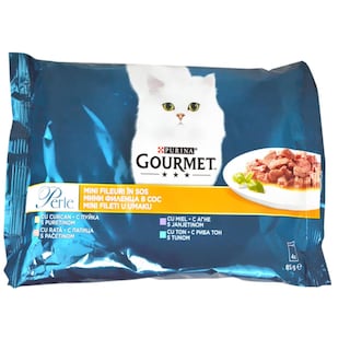 Gourmet | Perle | Mini fileuri in sos cu curcan, rata, miel si ton 4x85g