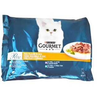 Gourmet | Perle | Mini fileuri in sos cu curcan, rata, miel si ton 4x85g