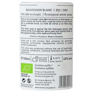 Domeniul Bogdan | Vin alb sec Sauvignon Blanc bio 0.75L