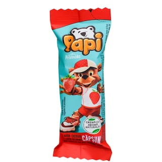 Papi | Baton de ciocolata cu lapte si crema de capsuni 26.8g