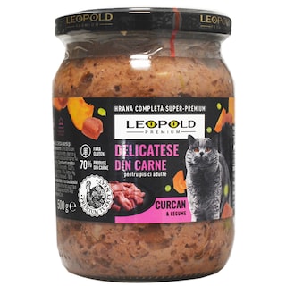 Leopold | Delicatese din carne pentru pisici adulte, curcan si legume 500g