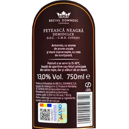 Beciul Domnesc | Vin rosu demidulce Feteasca Neagra 0.75L