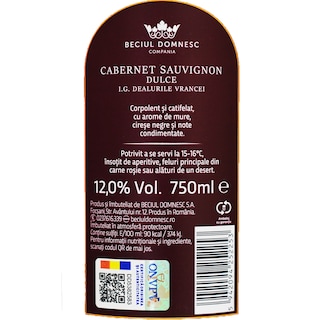 Beciul Domnesc | Vin rosu dulce Cabernet Sauvignon 0.75L