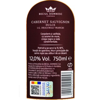 Beciul Domnesc | Vin rosu dulce Cabernet Sauvignon 0.75L