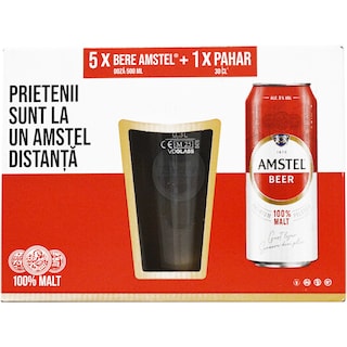 Amstel | Bere blonda 5x0.5L + pahar