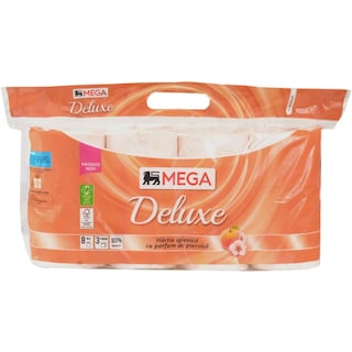 MEGA | Hartie igienica cu parfum de piersica, 8 role, 3 straturi
