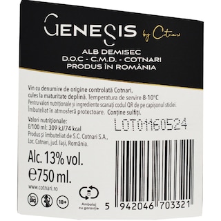 Genesis | By Cotnari | Vin alb demisec  0.75L