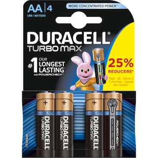 Duracell | Baterii Turbo Max AA LR6 MX1500 1.5V Alkaline 3+1 bucati