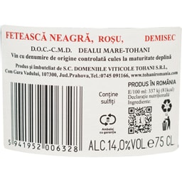 Mosia Tohani | Vin rosu demisec Feteasca Neagra 0.75L