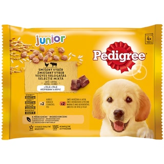 Pedigree | Hrana umeda pentru caini Junior, selectie mixta in aspic, 4x100g