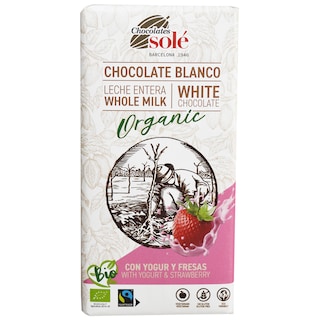 Chocolates Sole | Ciocolata alba bio cu iaurt si capsuni 100g