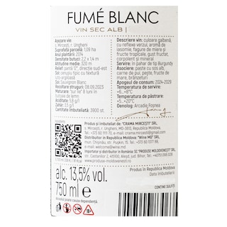 Bardul din Mircesti | Vin alb sec Fume Blanc 0.75L