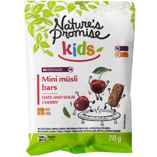 Nature's Promise | Mini-batoane cu fulgi de ovaz, curmale si visine, fara gluten 70g