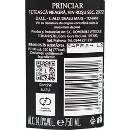 Tohani | Princiar | Vin rosu sec Feteasca Neagra 0.75L