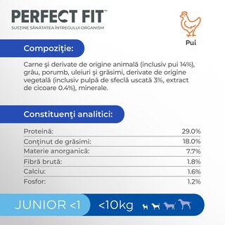 Perfect Fit | Hrana uscata, completa, bogat in pui, pentru catei 825g