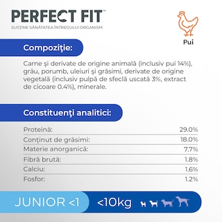 Perfect Fit | Hrana uscata, completa, bogat in pui, pentru catei 825g