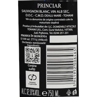 Tohani | Princiar | Vin alb sec Sauvignonn Blanc 0.75L