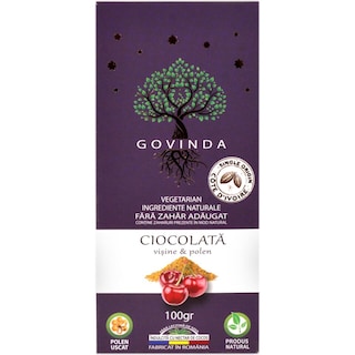 Govinda | Ciocolata cu visine si polen 100g