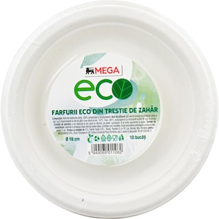 MEGA Eco | Farfurii eco din trestie de zahar, 18cm, 10 bucati