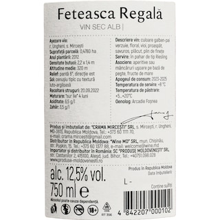 Crama Mircesti | Vin alb sec Feteasca Regala 0.75L
