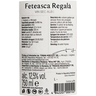Crama Mircesti | Vin alb sec Feteasca Regala 0.75L