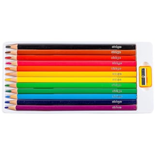 Strigo | Set 12 creioane colorate triunghiulare cu ascutitoare inclusa