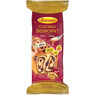 Boromir | Cozonac Insiropat cu sirop de vanilie, crema cu nuci si cirese 550g