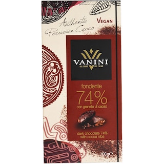Vanini | Ciocolata neagra 74% cacao cu bucati de boabe de cacao 100g