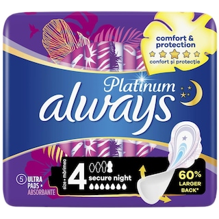 Always | Platinum | Absorbante marimea 4 Secure Night, 5 bucati