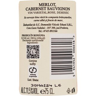 Tohani | Domeniile Tohani | Vin roze demisec 0.75L