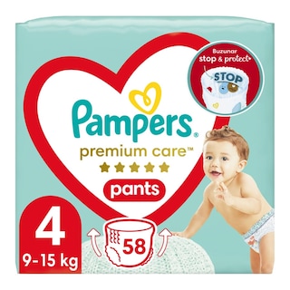 Pampers | Premium Care Pants | Scutece chilotel bebelusi Marimea 4, 9-15 kg, 58 buc
