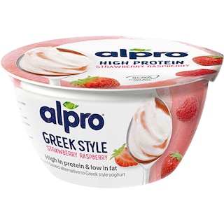 Alpro | Produs fermentat din soia cu zmeura si capsuni Greek Style 150g