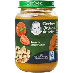 Gerber | Piure bio cu morcovi, rosii si curcan 190g