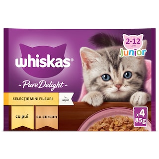 Whiskas | Hrana umeda pentru pui de pisica selectie mini fileuri in aspic 4x85g