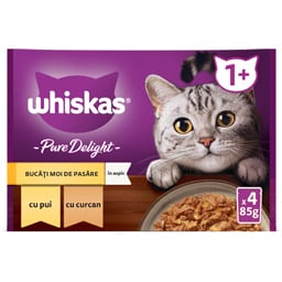 Whiskas | Hrana umeda pentru pisici bucati moi de pasare in aspic 4x85g