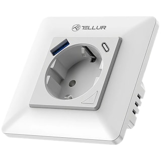 Tellur | Priza de perete WiFi, 3600W, 16A, PD20W, USB 18W, monitorizare consum, alb