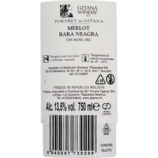 Gitana Winery | Vin rosu sec Merlot & Rara Neagra 0.75L