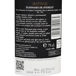 Nativus | Vin alb sec Zgihara de Averesti 0.75L