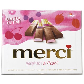 Merci | Specialitati de ciocolata cu lapte umpluta cu crema de iaurt cu aroma de fructe 250g